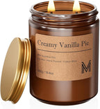M&SENSE Creamy Vanilla Pie Home Scented Candle | 19.4oz, 116-Hour Burn | Natural Organic Soy Wax | Long-Lasting for Stress Relief and Gifting | for Bedroom，Relaxing SPA，Office