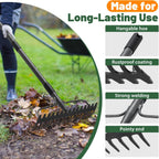Garden Rake, 63 Inch Long Handle with 17 Tongs, Heavy Duty Metal Bow Rake for Loosening Leveling Soil, Garden Leaf Rake for Raking Leaves Grass , Weeding, Metal Yard Thatch Lawn Care Garden Tool