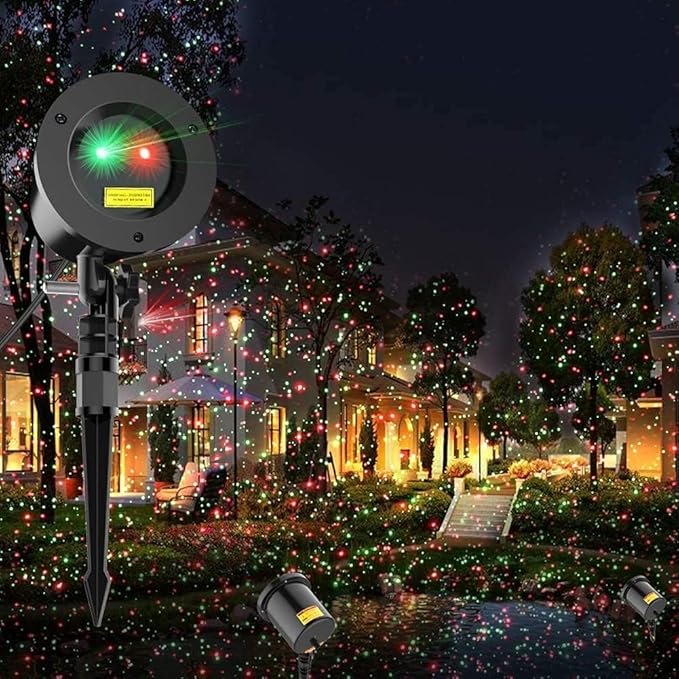 Christmas Laser Light Projector Red and Green Star Laser Lights Show with Timer for Outdoor Decorations Waterproof Landscape Lighting for Christmas and Holidays