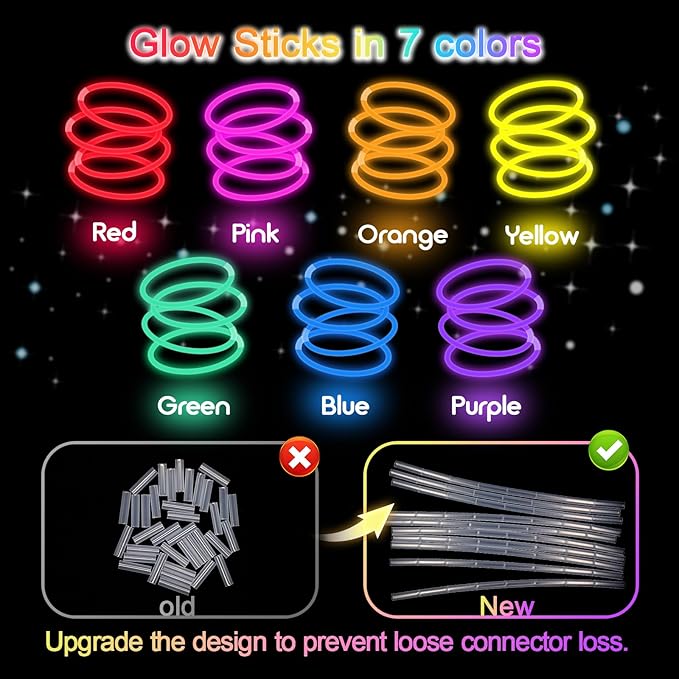 Halloween Glow Sticks Bulk Party Pack- Ultra Bright 50pk Glow in the Dark Party Favors, Glow Decorations, Neon Party Glow Necklaces and Glow Bracelets with Connectors