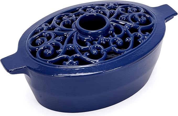 Wood Stove Steamer, Cast Iron Humidifier for Stove, Home Indoor Decorative, Blue Finish, Rust Resistant, Lattice Top, 2.5 Quart Capacity, Patented