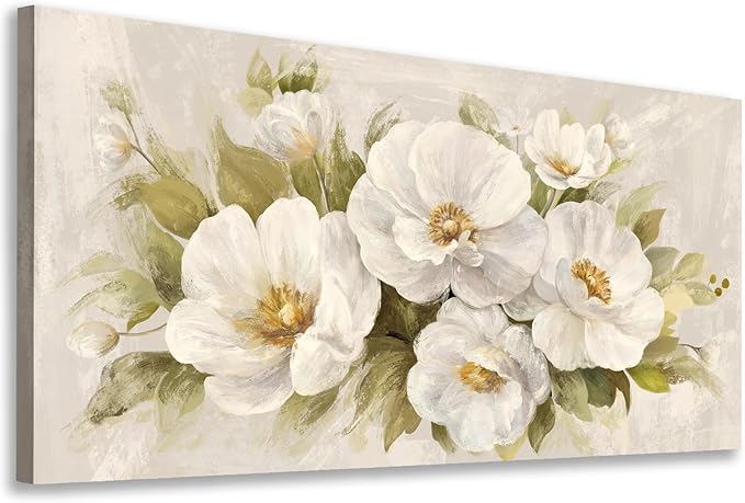 yearainn Abstract Flowers Canvas Wall Art - Beige Flower Pictures Blooming Floral Painting Wall Decor Minimalist Peony Printing Artwork for Living Room Bedroom Home Office Decorations 20" x 40"