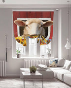 Tie Up Curtains for Windows, Sheep Sunflower Adjustable Balloon Nature Linen Textured Kitchen Curtain, Country Red Farm Barn Spring Flowers Tie Up Blackout Curtains for Bedroom, 52 x 63 Inches