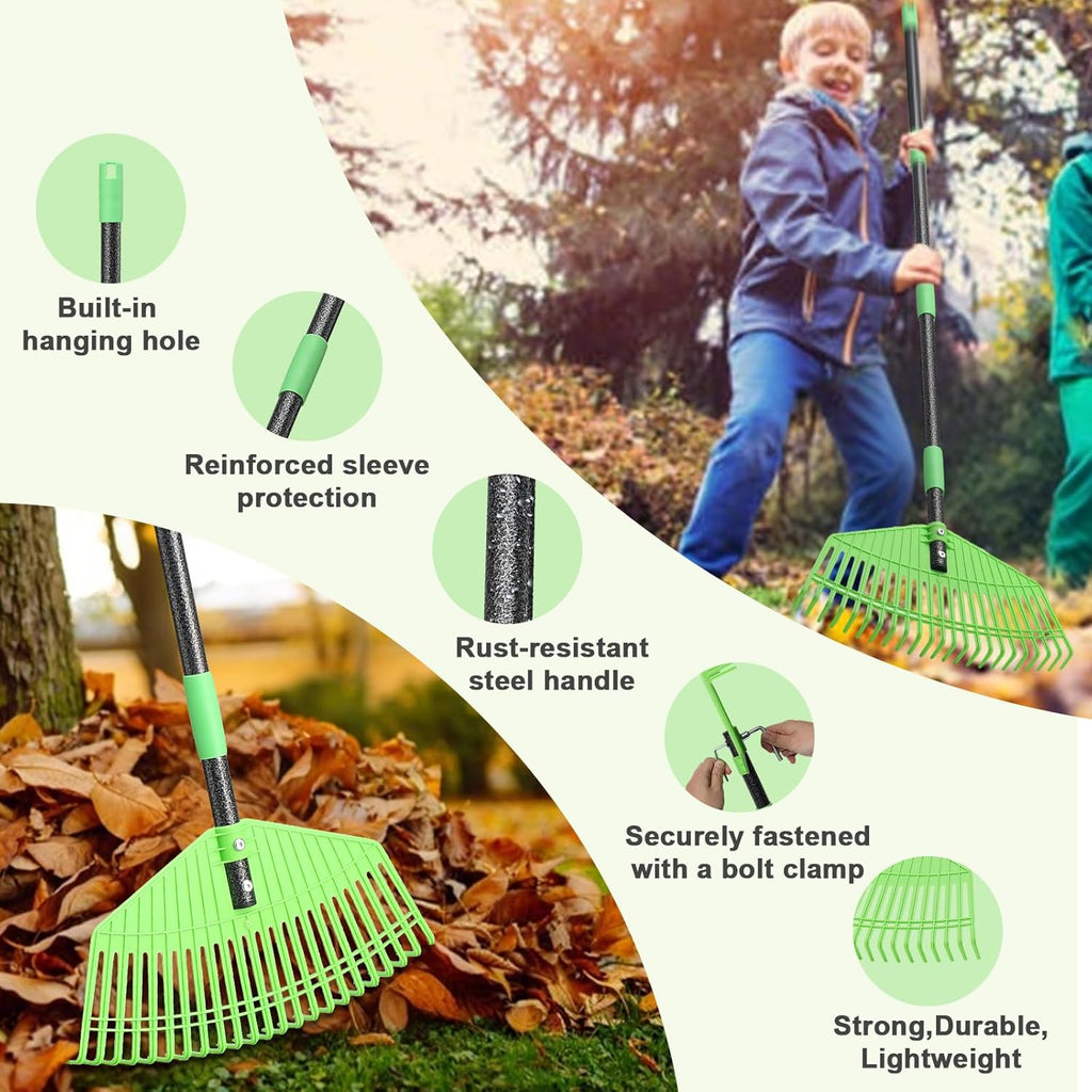Plastic Rake for Leaves - Lightweight Outdoor Garden Rakes for Leaves,Grass,Pine Needle,Gentle Sweep Leaf On Lawn Yard, 75" Adjustable Long Handle for Gardening Camping
