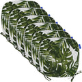 SleepMan Outdoor 17"x16" Chair Cushions with Ties Set of 6, Water Resistant All Weather U-Shape Seat Pads for Patio Garden Furniture Indoor Fade Resistant Patio Cushions (Green Leaf)