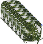 SleepMan Outdoor 17"x16" Chair Cushions with Ties Set of 6, Water Resistant All Weather U-Shape Seat Pads for Patio Garden Furniture Indoor Fade Resistant Patio Cushions (Green Leaf)