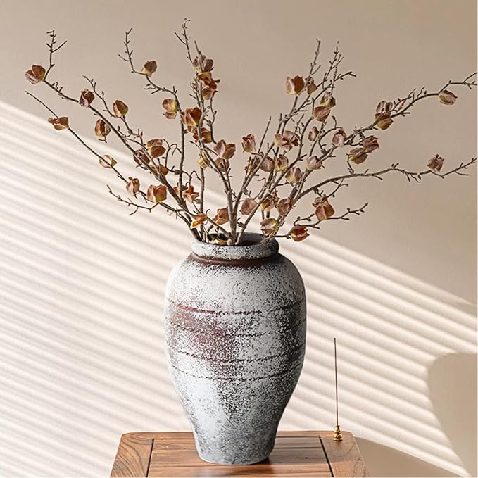Antique Brown Ceramic Flower Vase for Living Room Bedroom 9.06'' Farmhouse Decor for Bouquet Fake Plant Home Decor Office Table Shelf Fireplace Centerpieces Rustic Retro Vintage Classic Modern