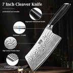 Cleaver Knife 7 Inch, Razor Sharp High Carbon Powder Steel Meat Cleaver, Professional Butcher Chopper Kitchen Knife for Meat Cutting Vegetable Slicing