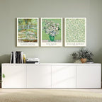 FASWQ Framed Monet Van Gogh William Morris Wall Art, Grass Botanical Wall Decor, Mid Century Impressionist Canvas Paintings, Modern Green Landscape Poster Print for Living Room Bedroom 16"x24"x3