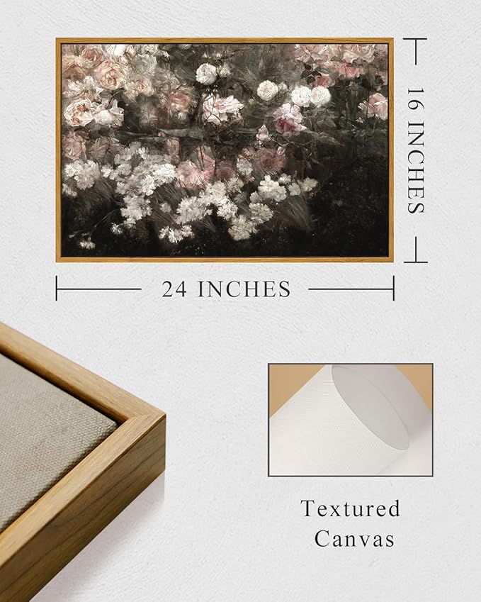 InSimSea Framed Canvas Wall Art Vintage Decor, Home Decor Garden in May Flower Large Art Aesthetic, Rustic Wall Decoration for Bedroom Living Room Bathroom, 16"x24"