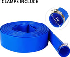 3" x 50 FT Pool Backwash Hose, Blue Heavy Duty Reinforced PVC Lay Flat Water Discharge Hose for Swimming Pool Filter Pump,with 2 Clamp