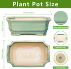 Bonsai Tree Pot 11.6 Inch - Ceramic Succulent Pots, Bonsai Planter for Indoor Outdoor, Decorative Plant Pot with Drainage Hole, Rectangular Flower Pot, Home Garden Decor, Garden Gifts, Green