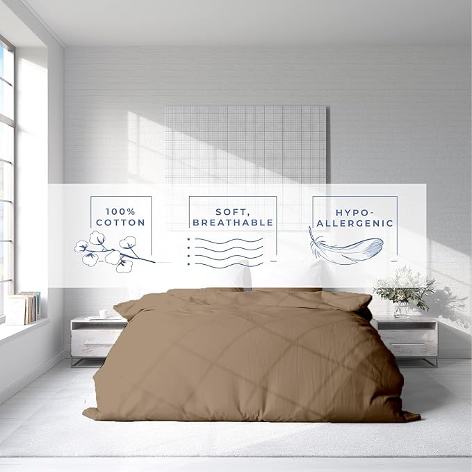 Kotton Culture 1 Pc Custom Size Duvet Cover Only -100% Egyptian Cotton Sateen 600 Thread Count Ultra Soft Premium Durable Comforter Cover Zipper Closure & Corner Ties (Taupe, Custom)