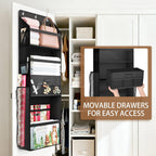 Over Door Wrapping Paper Organizer Storage with Removable Drawer & Side Pockets, Multi-Purpose Over the Door Gift Wrapping Organizer for Gift Bags, Paper, Ribbons, Bows, Ornament and Other Tools