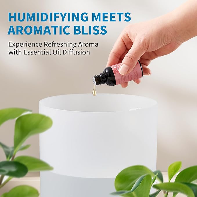 Humidifier for Bedroom, 2.5L Cool Mist Humidifier with Essential Oils Diffuser and Nightlight, Top Fill Humidifiers for Home, Auto Shut-off