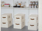 StorageWorks Storage Bins with Lids, Decorative Storage Boxes with Lid and PU Handles, Foldable Storage Baskets for Closet, Shelves, Stackable, Ivory White, Jumbo, 3-Pack