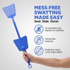 Improved Fly and Bug Swatter w/Integrated Cover, Flexible Bug Smasher for Flies and Bugs Swatting, Surface-Friendly Design, Adjustable Racket Handle - Fly Swatter for Indoors (Pack of 3)