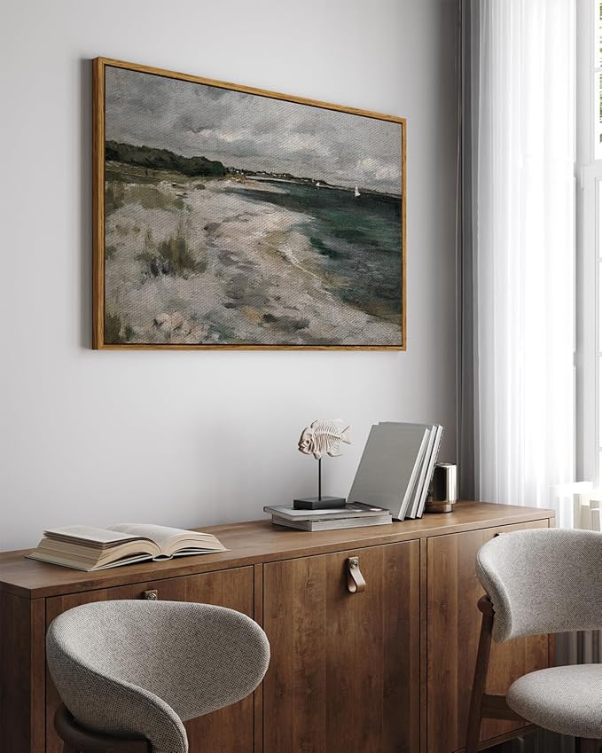 InSimSea Framed Canvas Wall Art, Seaside Landscape Painting Prints, Coastal Wall Art, Modern Farmhouse & Rustic Decor for Living Room & Bedroom, French Country Style, 24"x36"