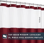 N&Y HOME Waffle Weave Shower Curtain with Snap-in Fabric Liner & 12 Metal Hooks Set - Hotel Style, Waterproof & Washable, Heavyweight Fabric & Mesh Top Window - 71x72, Wine Red