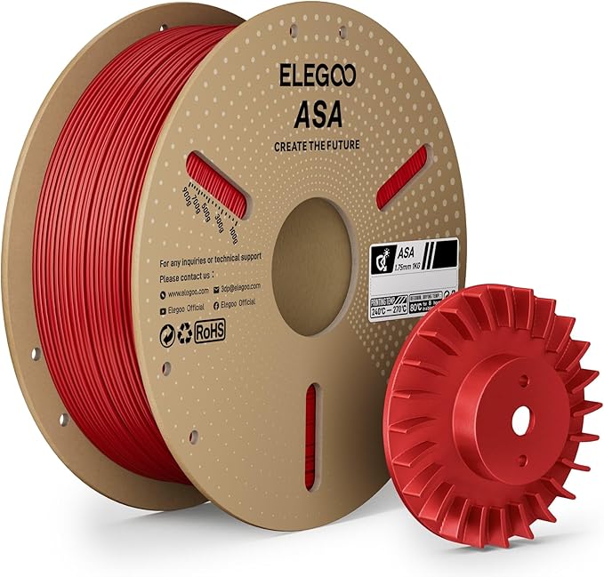 ELEGOO ASA Filament 1.75mm Red 1KG, UV & Weather Resistant 3D Printer Filament for Outdoor Functional Parts, High Impact Strength Engineering Grad 1kg Spool (2.2lbs) Fit for FDM Printers