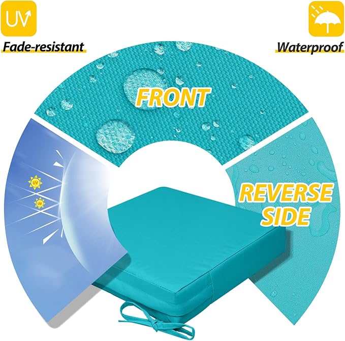 AAAAAcessories Outdoor Seat Cushions for Chairs, Waterproof, Fade-Resistant, 21" x 21" x 3", Patio Furniture Replacement Cushions, Set of 2, Turquoise Blue