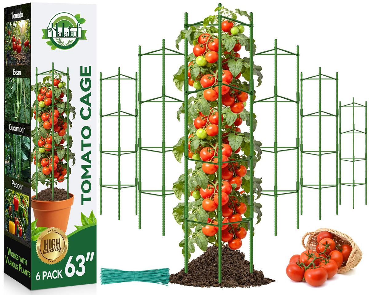 Halatool 6 Pack Tomato Cages for Garden, Up to 63 inch(5.2FT)