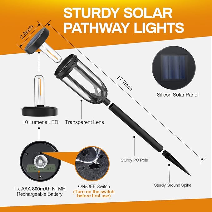 Solar Pathway Lights Outdoor, Bright Solar Lights Outdoor Waterproof IP65, Auto On/Off Driveway Patio Light, LED Solar Garden Lights Landscape Lighting for Walkway Lawn Yard (4 Pack)