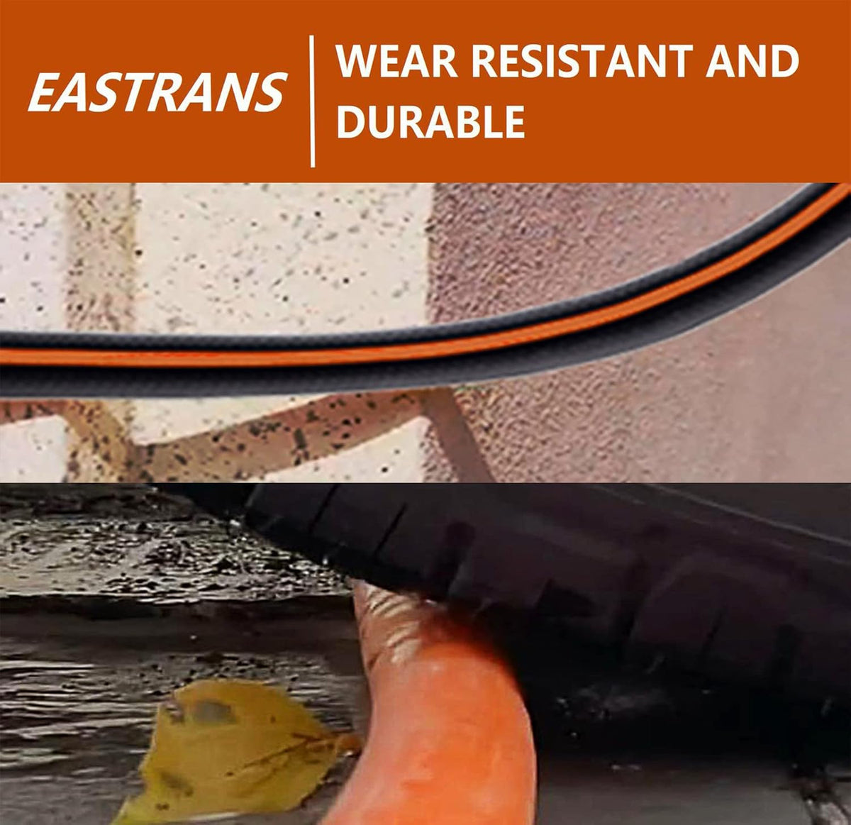 EASTRANS Short Garden Hose 10 ft x 5/8", Heavy Duty Black Orange Water Hose with Female to Female Brass Connector for All-weather Outdoor