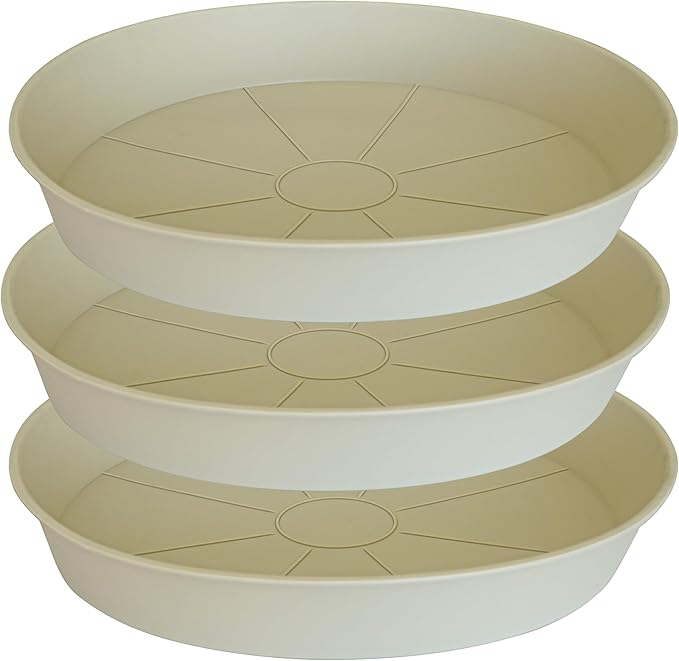 3 Pack of 25 26 inch Plant Saucer (22.7 Inch Base), 4.2" Depth, Large Deep Plastic Flower Planter Water Trays for Indoors Outdoor Bath Bath, Plant Drip Trays for Pot (26", Beige)