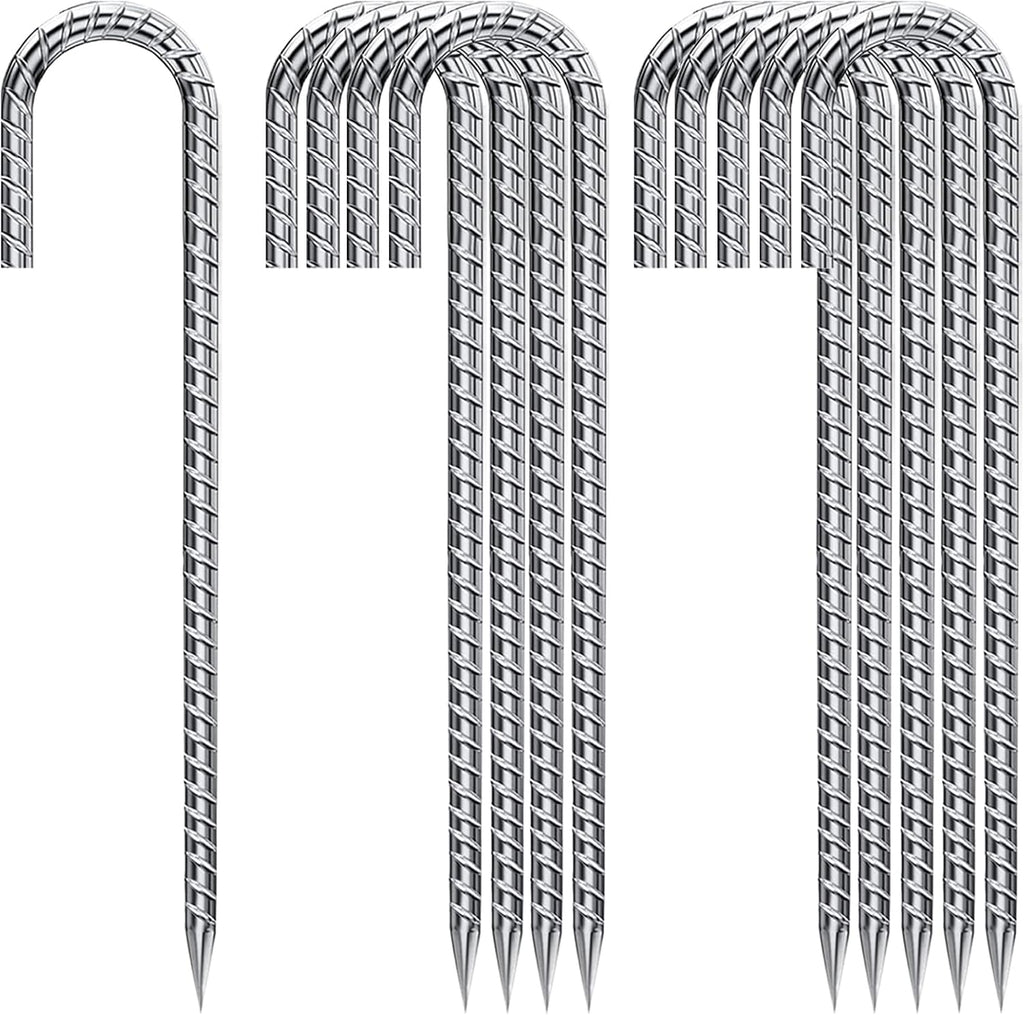 J Hook Rebar Stakes 12 Inch, Ground Stakes for Camping Tent Heavy Duty 10 Pack Rust Proof Coated Metal for Flower Gardens Landscape Fabric Pins Dog Fence