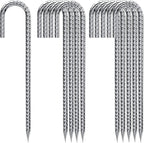 J Hook Rebar Stakes 12 Inch, Ground Stakes for Camping Tent Heavy Duty 10 Pack Rust Proof Coated Metal for Flower Gardens Landscape Fabric Pins Dog Fence