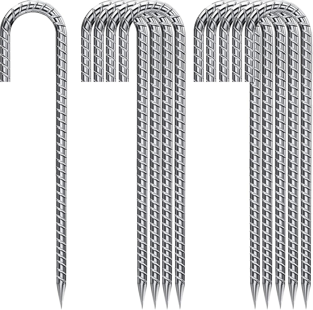 J Hook Rebar Stakes 12 Inch, Ground Stakes for Camping Tent Heavy Duty 10 Pack Rust Proof Coated Metal for Flower Gardens Landscape Fabric Pins Dog Fence
