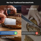 Misen Serrated Bread Knife – High-Carbon Japanese AUS8 Steel – Effortless Slicing of Bread, Pastries, and Fruits – Razor-Sharp Edge and Durable Blade with Ergonomic Handle - 8", Black