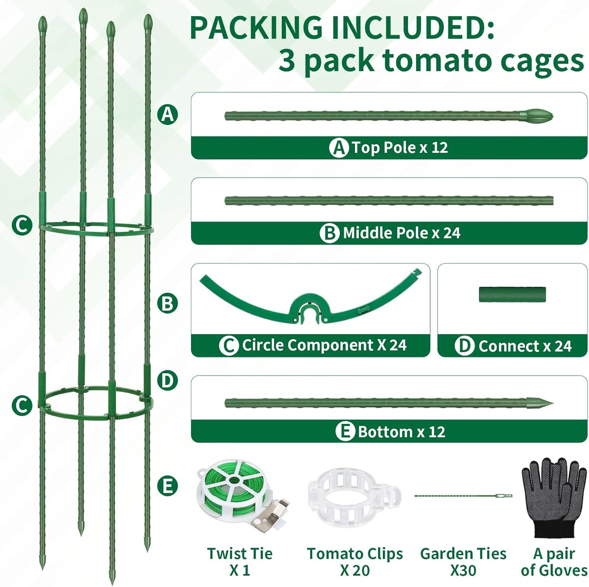 3 Pack 48" Round Tomato Cages for Garden, Plastic Coated Steel Pipe Heavy Duty Adjustable Tomato Stakes Trellis Plant Cages for Vegetable, Fruit, Flower, Rose Vine Climbing Plants (3Pack)