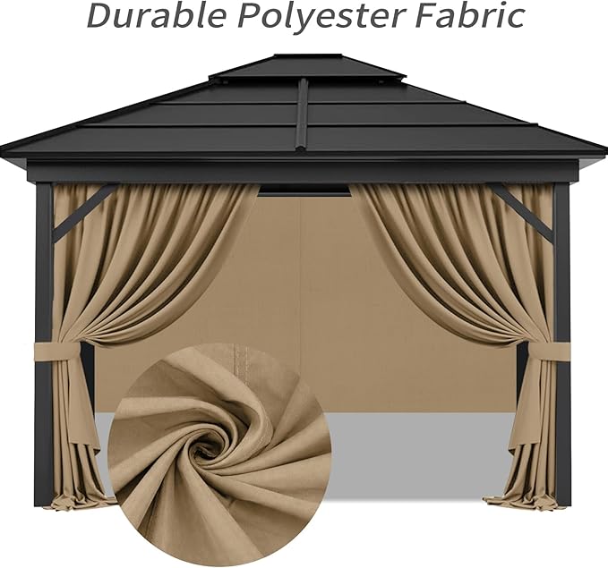 Gazebo Privacy Curtains 10' x 10' with Zipper 4-Panels Side Wall Universal Replacement for Patio, Outdoor Canopy, Garden and Backyard (Curtain Only)