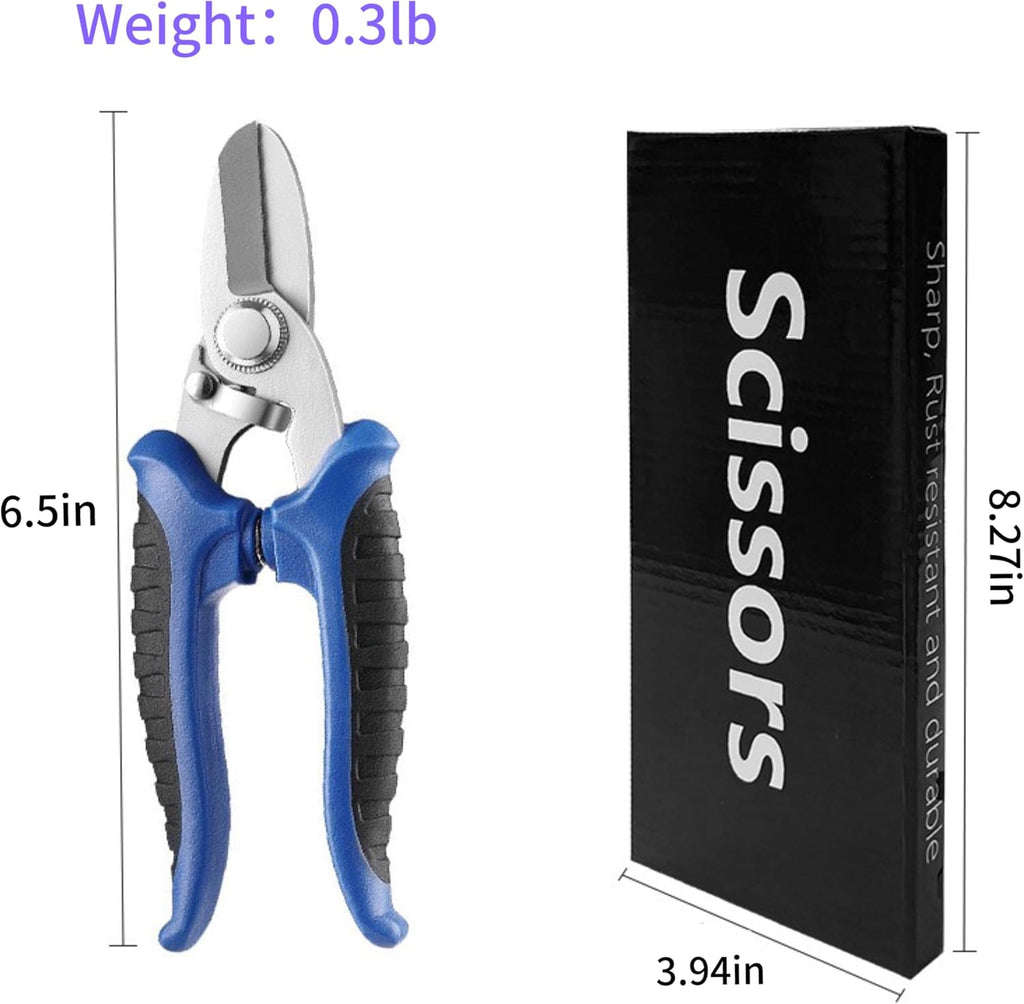 Professional Garden Scissors, 6.5 Inch Heavy Duty Pruning Shears, Blue and Black Comfort Grip
