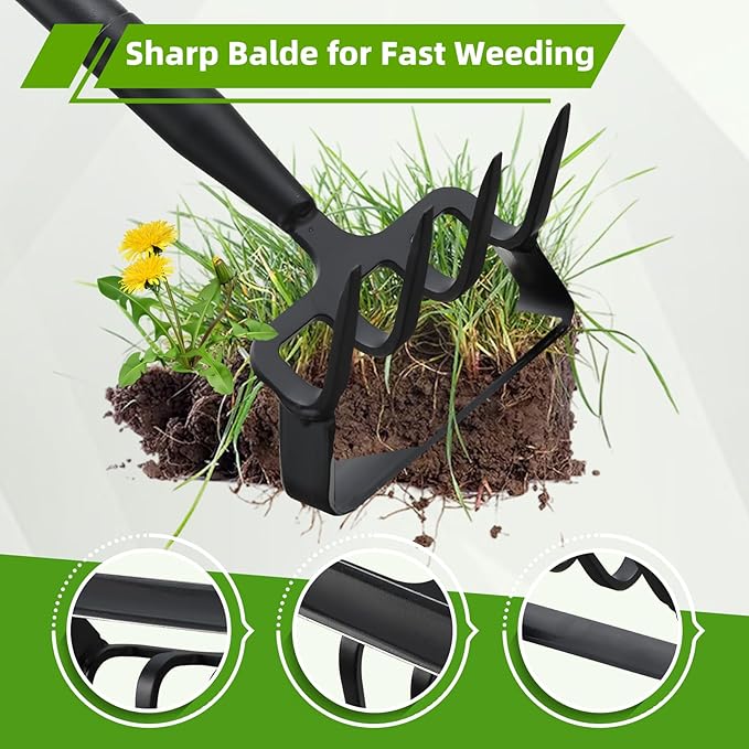 Weeding Hoe Garden Tool, 2 in 1 Stirrup Hoe and Cultivator with 73 inch Adjustable Long Handle, Heavy Duty Metal Garden Action Scuffle Hoes for Efficient Weeding Soil Aeration Small Weeder Tool