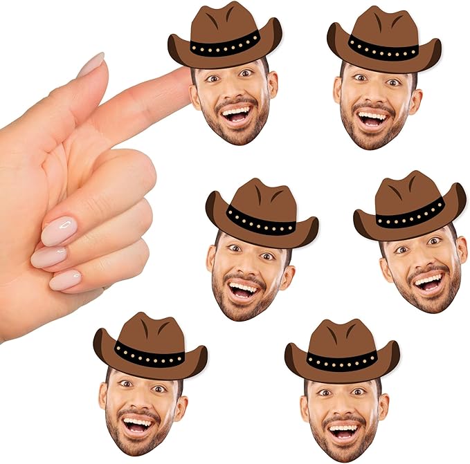 Big Dot of Happiness Custom Photo Western Hoedown - Wild West Cowboy Party Favors - Fun Face Cut-Out Stickers - Set of 24
