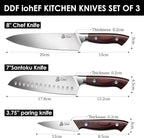 DDF iohEF Knife Set 3 Piece, Sharp Kitchen Knife Set Professional Chef Knife Set for Kitchen Japanese Stainless Steel Cooking Knives with Ergonomic Pakkawood Handle