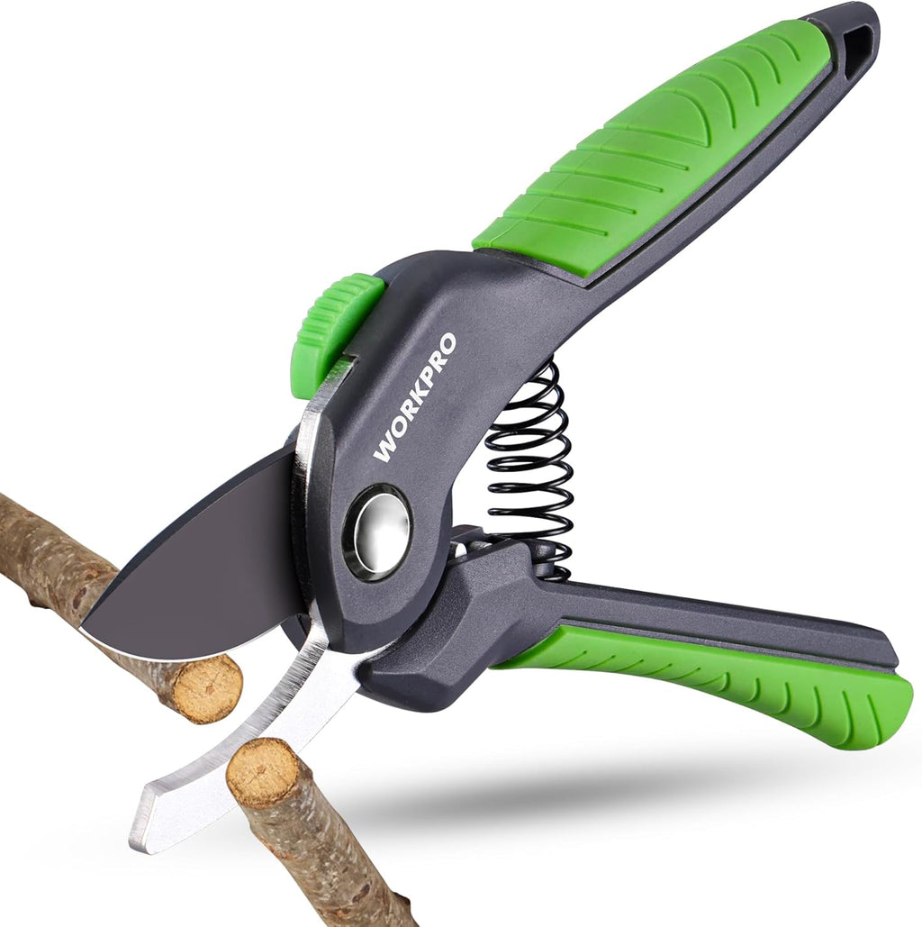 WORKPRO 8.5" Bypass Pruning Shear, Heavy Duty Garden Scissors & Clippers with Labor-Saving Design, Handheld Gardening Shears with Sharp Blade for Branch Trimming and Floral arrangement