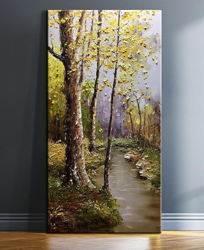 Tyed art- Contemporary Art Landscape Oil Painting On Canvas Abstract Textured Tree Painting hand-painted acrylic frame wall art Ready to hang 24x48inch