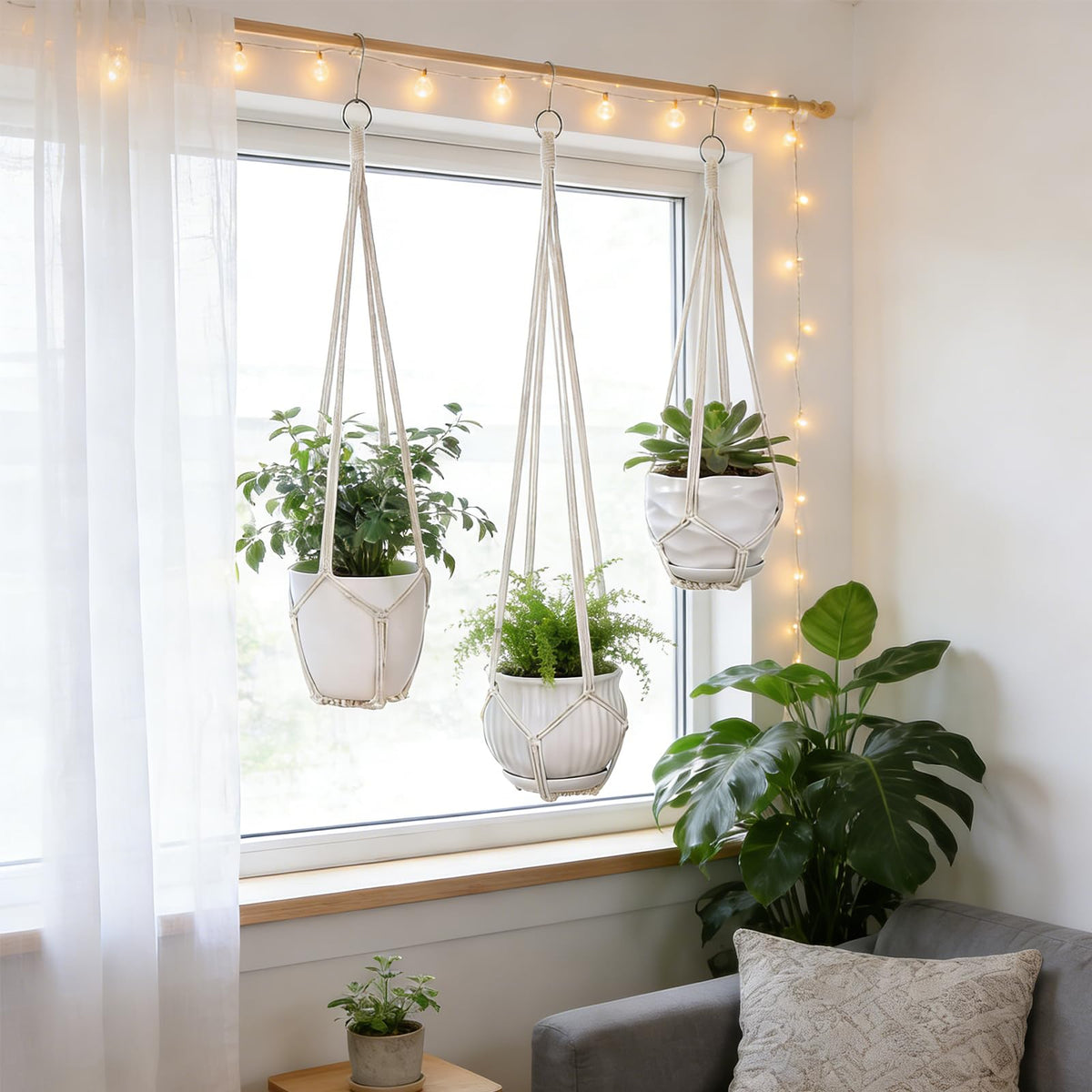 YIBOT 3 Pack Macrame Plant Hanger Indoor Hanging Planter for Plants Holder