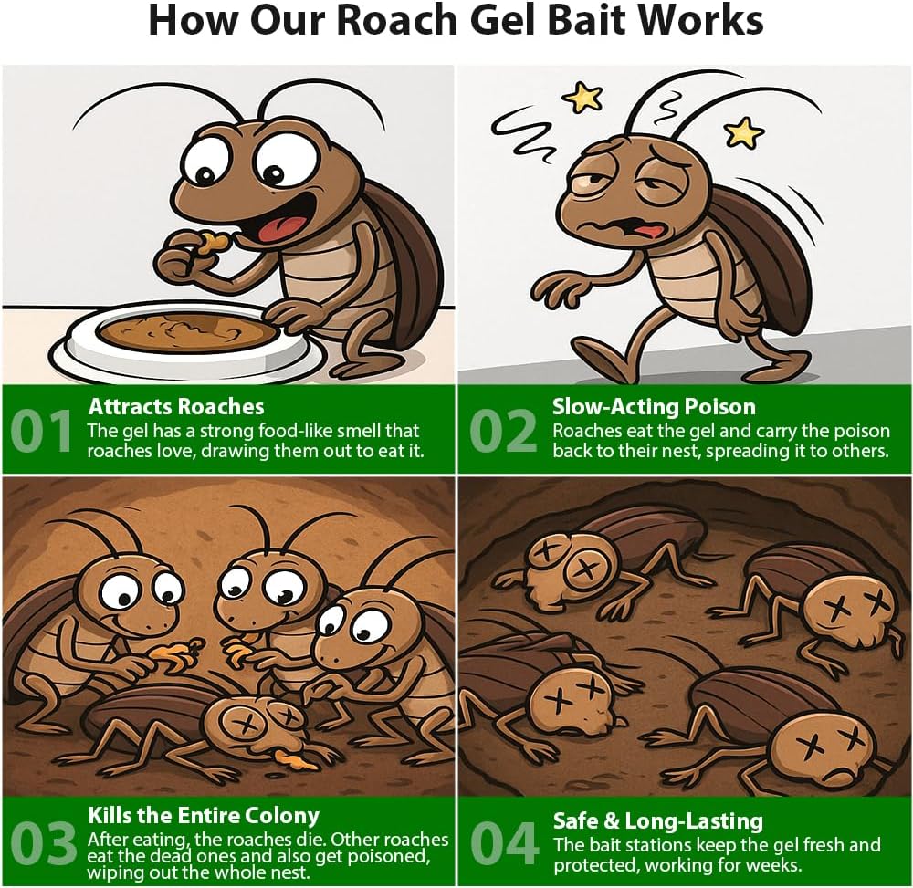 32 Pack Roach Killer Indoor Infestation Roaches Gel Bait Stations, Powerful Cockroach Killer Indoor Home for Roach Infestation, Long-Lasting & Effective Cockroach Gel Bait, Easy to Use & No Mess