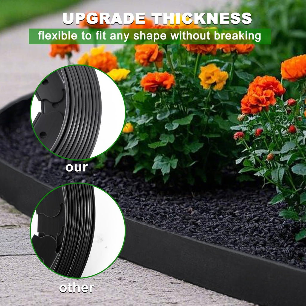 Hugeleaf Landscape Edging 2 Inch Tall 60 Feet Garden Edging Border with 60pcs Stakes, Plastic Edging for Landscaping,Lawn,Flower Beds, Paver Edging (Black)