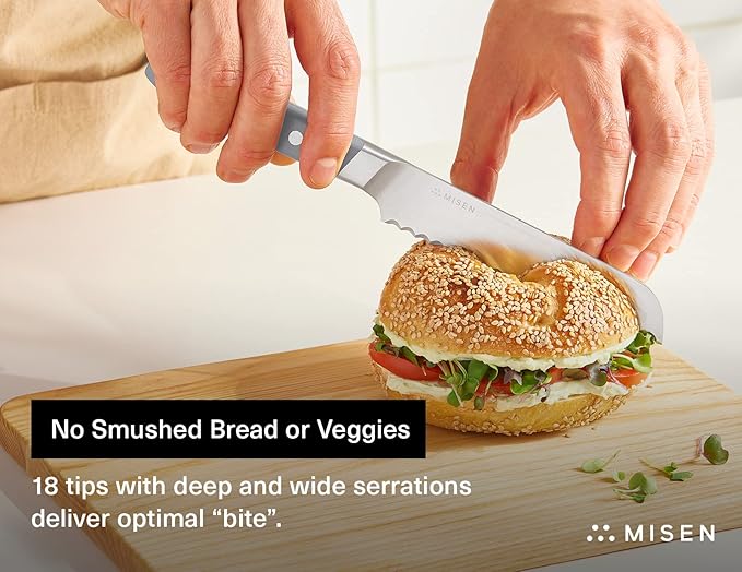 Misen Serrated Bread Knife – High-Carbon Japanese AUS8 Steel – Effortless Slicing of Bread, Pastries, and Fruits – Razor-Sharp Edge and Durable Blade with Ergonomic Handle - 5", Gray
