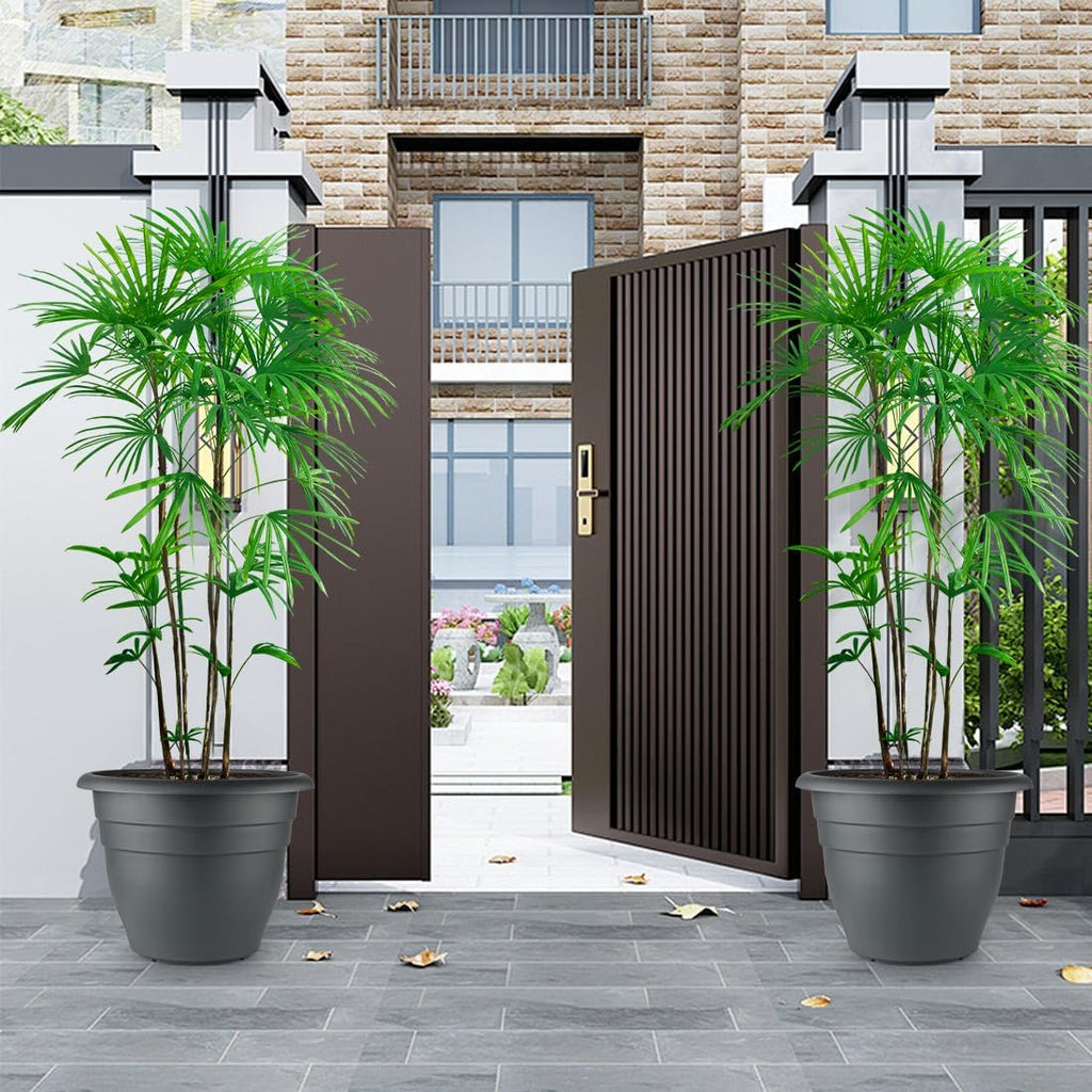 3-Pack Jumbo 15.7 Inch Planters with Rolling Saucers & Drainage – Large Flower Pots for Indoor/Outdoor, Heavy-Duty Moving Trays, Fits Tall Plants (Set of 3, Black)