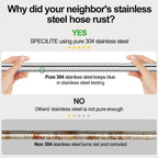 SPECILITE 150ft 304 Stainless Steel Garden Hose Metal, Heavy Duty Water Pipe with Nozzles for Yard, Outdoor - Flexible, Never Kink & Tangle, Puncture Resistant (Sliver)