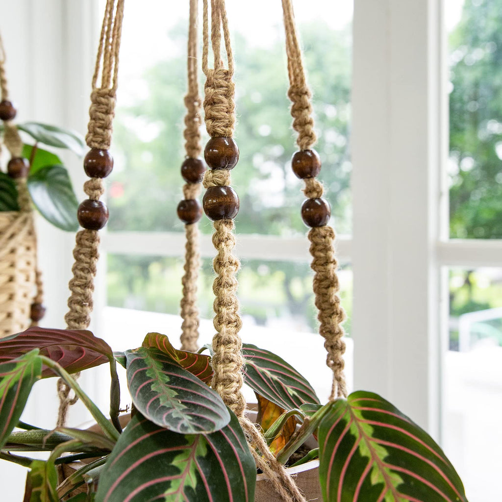 Mkono 3 Pack Macrame Plant Hangers Hanging Planters for Indoor Plants Brown