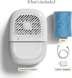 Canopy Bedside Humidifier 2.0, White, 36 HR Run Time, 2.5L Capacity - Reading Light & White Noise - Alleviate Symptoms of Allergies, Flu, Cold, Dry Skin - Humidifier, Filter, Power Cord & Adapter