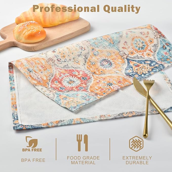 Snycler Table Runner Boho Table Runners Vintage Elegant Farmhouse Table Center Linen Decor for Home Dining Party Entrance (12x18 Inch ,Set of 4) Boho-Yellow
